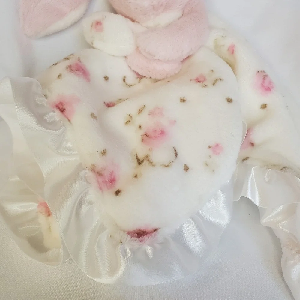 Little Me Pink Floral Bunny Rabbit Lovey Baby  Security Blanket Satin‎ Easter